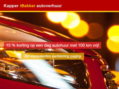 15% korting op 1 dag autohuur